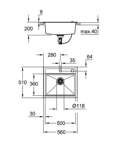 Кухонная мойка GROHE K700 с одной чашей, 560 x 510 мм, черный гранит (31651AP0) Кухонная мойка GROHE K700 с одной чашей, 560 x 510 мм, черный гранит (31651AP0)