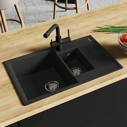 Кухонная мойка Lemark RAMZA 760 врезная из кварцгранита, с крылом, шампань 9910042 Кухонная мойка Lemark RAMZA 760 врезная из кварцгранита, с крылом, шампань 9910042