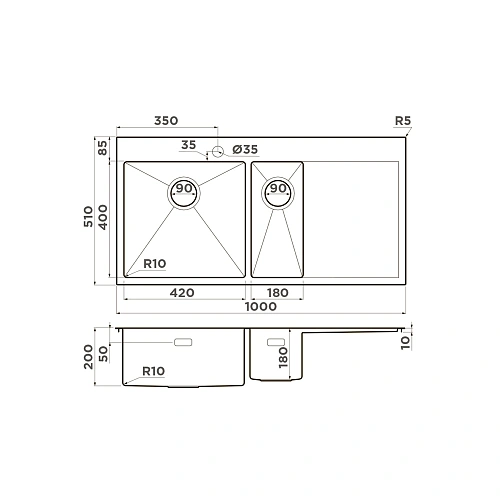 Кухонная мойка Omoikiri Akisame 100-2-LG-L нерж.сталь/светлое золото 4973089 Кухонная мойка Omoikiri Akisame 100-2-LG-L нерж.сталь/светлое золото 4973089