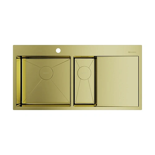 Кухонная мойка Omoikiri Akisame 100-2-LG-L нерж.сталь/светлое золото 4973089 Кухонная мойка Omoikiri Akisame 100-2-LG-L нерж.сталь/светлое золото 4973089
