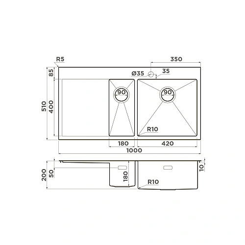 Кухонная мойка Omoikiri Akisame 100-2-LG-R нерж.сталь/светлое золото 4973090 Кухонная мойка Omoikiri Akisame 100-2-LG-R нерж.сталь/светлое золото 4973090