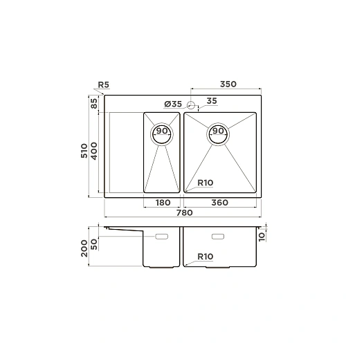 Кухонная мойка Omoikiri Akisame 78-2-GM-R нерж.сталь/вороненая сталь 4973102 Кухонная мойка Omoikiri Akisame 78-2-GM-R нерж.сталь/вороненая сталь 4973102