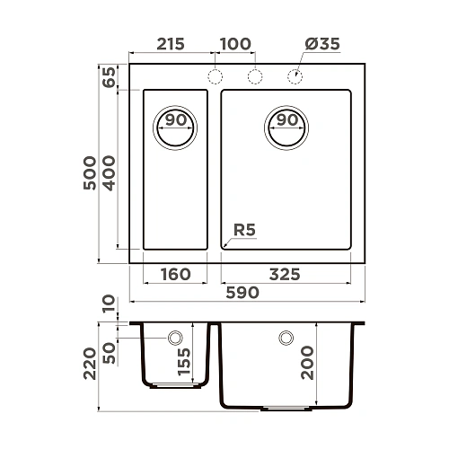 Кухонная мойка Omoikiri Bosen 59-2-DC Tetogranit/коричневый 4993223 Кухонная мойка Omoikiri Bosen 59-2-DC Tetogranit/коричневый 4993223
