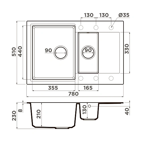 Кухонная мойка Omoikiri Daisen 78-2T-BL Tetogranit/черный 4993535 Кухонная мойка Omoikiri Daisen 78-2T-BL Tetogranit/черный 4993535