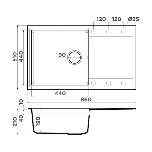 Кухонная мойка Omoikiri Daisen 86-PA Artgranit/пастила 4993696 Кухонная мойка Omoikiri Daisen 86-PA Artgranit/пастила 4993696