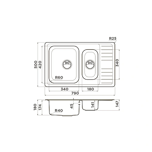 Кухонная мойка Omoikiri Sagami 79-2-IN нерж.сталь/нержавеющая сталь 4993733 Кухонная мойка Omoikiri Sagami 79-2-IN нерж.сталь/нержавеющая сталь 4993733