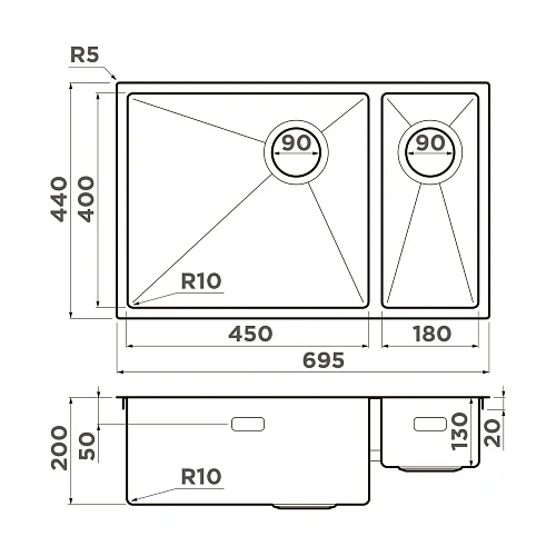 Кухонная мойка Omoikiri Taki 69-2-U/IF-GB-L Side нержавеющая сталь/графит 4997050 Кухонная мойка Omoikiri Taki 69-2-U/IF-GB-L Side нержавеющая сталь/графит 4997050