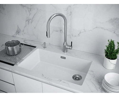 Кухонная мойка Paulmark LUMI 74UNI LU74-WH, белый, 740х460 Кухонная мойка Paulmark LUMI 74UNI LU74-WH, белый, 740х460