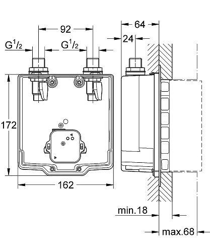 Монтажный ящик для GROHE Eurosmart CE со смешиванием (36339000) Монтажный ящик для GROHE Eurosmart CE со смешиванием (36339000)
