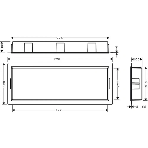 Настенный короб Hansgrohe Original с интегрированной рамой 30х90х10 см 56067670, матовый черный Настенный короб Hansgrohe Original с интегрированной рамой 30х90х10 см 56067670, матовый черный