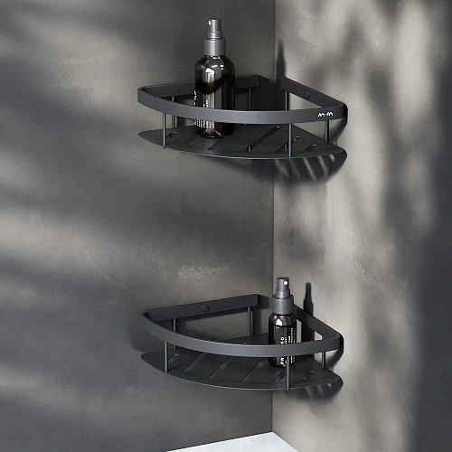 Полка AM.PM Sense L A7454222 угловая, двухъярусная, черный Полка AM.PM Sense L A7454222 угловая, двухъярусная, черный