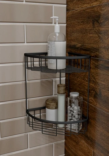 Полка Timo Saona 13082/03 угловая двойная черный Полка Timo Saona 13082/03 угловая двойная черный