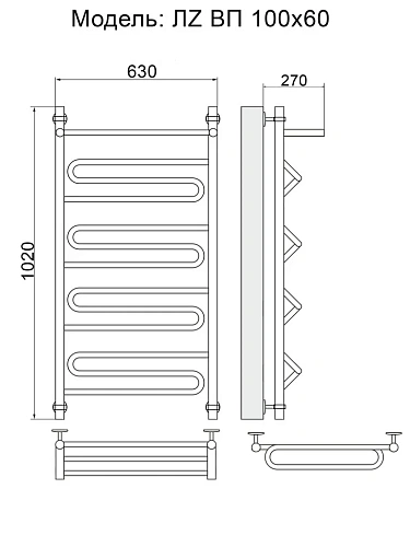 Полотенцесушитель водяной Ника CURVE ЛZ ВП 100/60 Полотенцесушитель водяной Ника CURVE ЛZ ВП 100/60