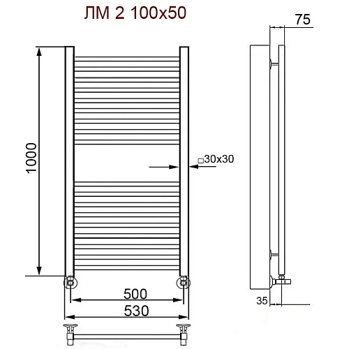 Полотенцесушитель водяной Ника MODERN ЛМ-2 100/50 RAL9016 белый матовый с вентилями (комплект люкс) ЛМ 2 100/50 RAL9016 с вентилями Полотенцесушитель водяной Ника MODERN ЛМ-2 100/50 RAL9016 белый матовый с вентилями (комплект люкс) ЛМ 2 100/50 RAL9016 с вентилями