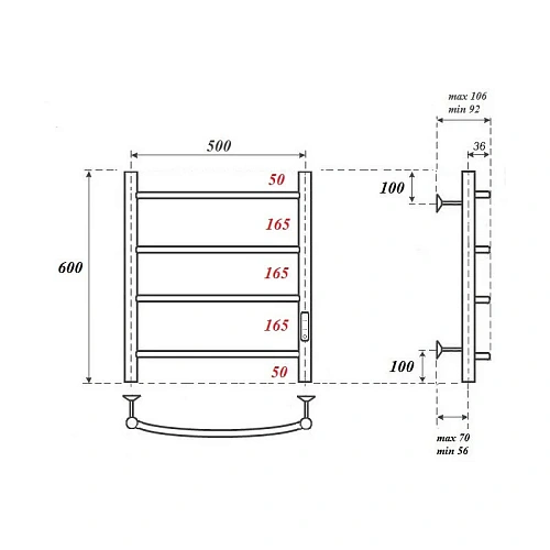 Полотенцесушитель электрический BONNA Hestia 600x500 BNP-EV4C-dt6050Ch хром Полотенцесушитель электрический BONNA Hestia 600x500 BNP-EV4C-dt6050Ch хром