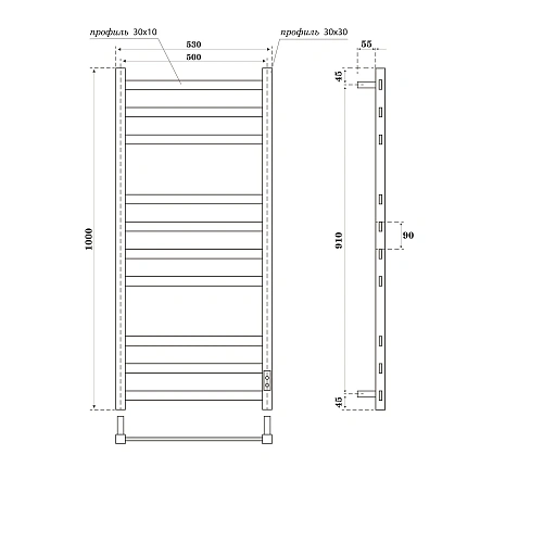 Полотенцесушитель электрический BONNA Tephida 1000x500 BNP-EV81/10Q31F-dt10050Gt графит Полотенцесушитель электрический BONNA Tephida 1000x500 BNP-EV81/10Q31F-dt10050Gt графит