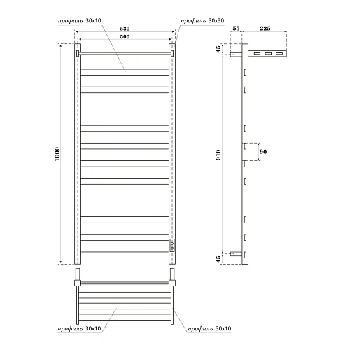 Полотенцесушитель электрический BONNA Tephida 1000x500 BNP-EV81/10Q31PF-dt10050W белый Полотенцесушитель электрический BONNA Tephida 1000x500 BNP-EV81/10Q31PF-dt10050W белый