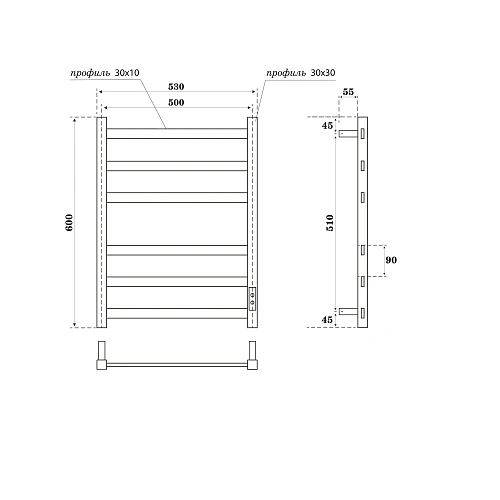 Полотенцесушитель электрический BONNA Tephida 600x500 BNP-EV81/10Q31F-dt6050Gt графит Полотенцесушитель электрический BONNA Tephida 600x500 BNP-EV81/10Q31F-dt6050Gt графит