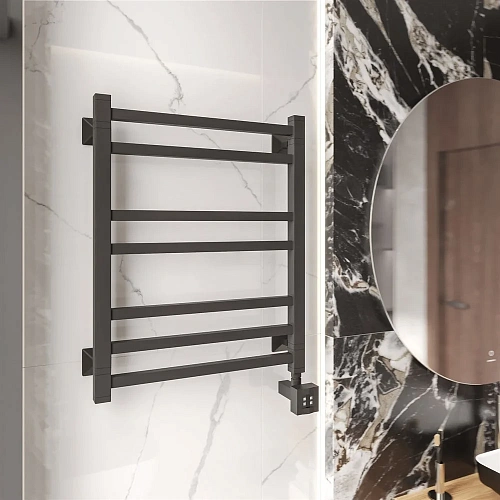 Полотенцесушитель электрический EWRIKA Кассандра Pg 60x50 R, черный матовый 510542 Полотенцесушитель электрический EWRIKA Кассандра Pg 60x50 R, черный матовый 510542