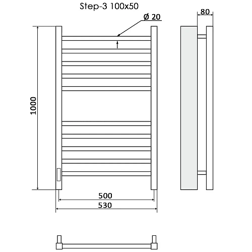 Полотенцесушитель электрический Ника STEP-3 100/50 левый тэн Полотенцесушитель электрический Ника STEP-3 100/50 левый тэн