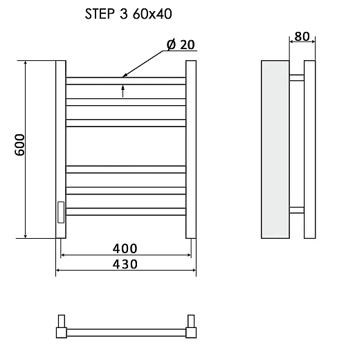 Полотенцесушитель электрический Ника STEP-3 60/40 левый тэн Полотенцесушитель электрический Ника STEP-3 60/40 левый тэн