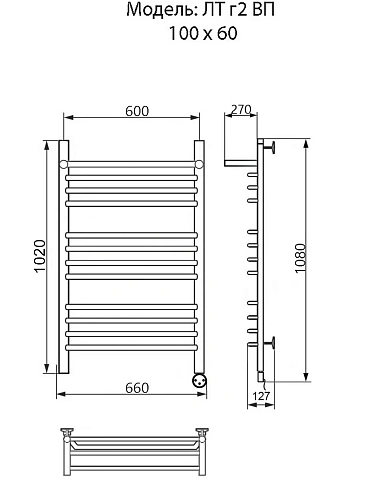Полотенцесушитель электрический Ника TRAPEZIUM ЛТ (Г2) ВП 100/60 правый тэн Полотенцесушитель электрический Ника TRAPEZIUM ЛТ (Г2) ВП 100/60 правый тэн