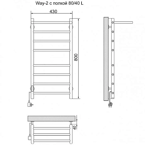 Полотенцесушитель электрический Ника WAY-2 80/40 левый тэн Полотенцесушитель электрический Ника WAY-2 80/40 левый тэн