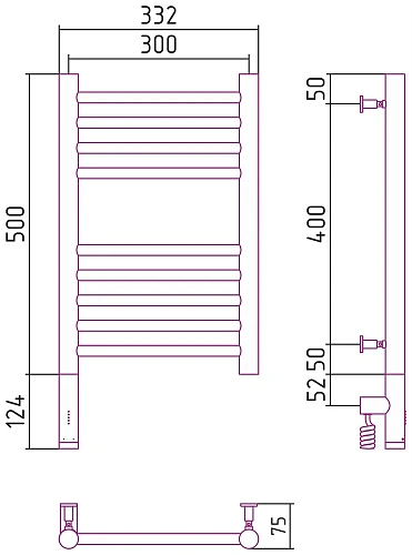 Полотенцесушитель электрический Сунержа Богема 3.0 прямая 500х300 МЭМ левый 31-5804-5030 Матовый чер Полотенцесушитель электрический Сунержа Богема 3.0 прямая 500х300 МЭМ левый 31-5804-5030 Матовый чер