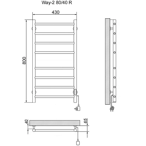 Полотенцесушитель электрическийкабельный Ника WAY-2 80/40 U Полотенцесушитель электрическийкабельный Ника WAY-2 80/40 U