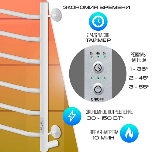 Полотенцесушитель электрическийкабельный Ника WAY-3 60/50 RAL9016 белый матовый U Полотенцесушитель электрическийкабельный Ника WAY-3 60/50 RAL9016 белый матовый U