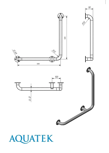 Поручень Aquatek настенный Г-образный. 600x600 мм, L, POR-0000008 Поручень Aquatek настенный Г-образный. 600x600 мм, L, POR-0000008