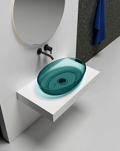 Раковина ABBER Kristall AT2801Aquamarin прозрачная, накладная, бирюзовая Раковина ABBER Kristall AT2801Aquamarin прозрачная, накладная, бирюзовая