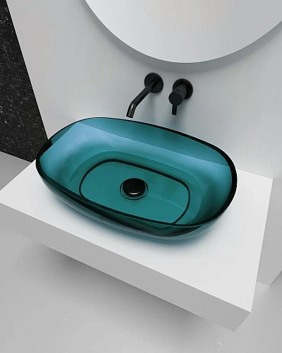 Раковина ABBER Kristall AT2805Aquamarin прозрачная, накладная, бирюзовая Раковина ABBER Kristall AT2805Aquamarin прозрачная, накладная, бирюзовая