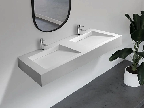 Раковина ABBER Stein AS2643-1.5 подвесная, двойная, белая матовая Раковина ABBER Stein AS2643-1.5 подвесная, двойная, белая матовая