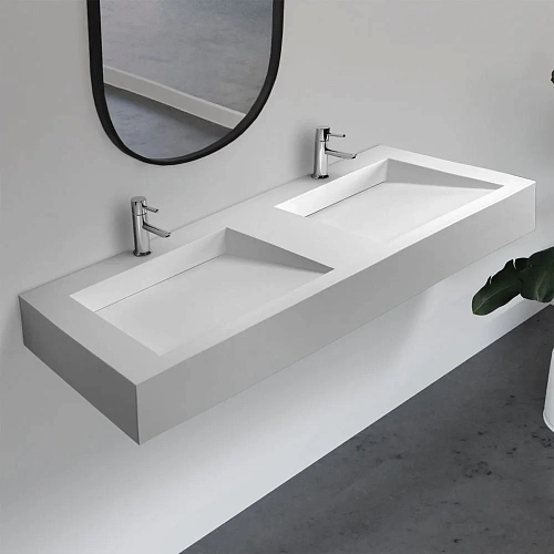 Раковина ABBER Stein AS2643-1.5 подвесная, двойная, белая матовая Раковина ABBER Stein AS2643-1.5 подвесная, двойная, белая матовая