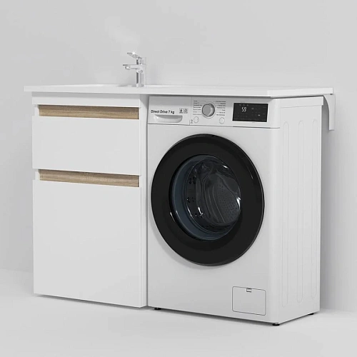 Раковина AM.PM X-Joy M85AWPL1201WG над стиральной машиной, литьевой мрамор, левая, 120 см, белый Раковина AM.PM X-Joy M85AWPL1201WG над стиральной машиной, литьевой мрамор, левая, 120 см, белый