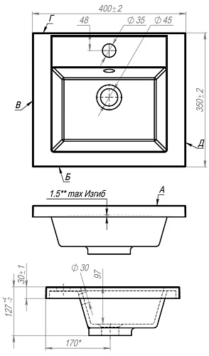 Раковина ART&MAX AM-LAV-400-MR-A из искусственного мрамора Раковина ART&MAX AM-LAV-400-MR-A из искусственного мрамора