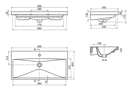 Раковина BelBagno BB-0323-90-LVB 450x900 мм Раковина BelBagno BB-0323-90-LVB 450x900 мм
