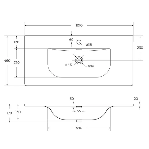 Раковина BelBagno BB-8099-100 1010x460 Раковина BelBagno BB-8099-100 1010x460