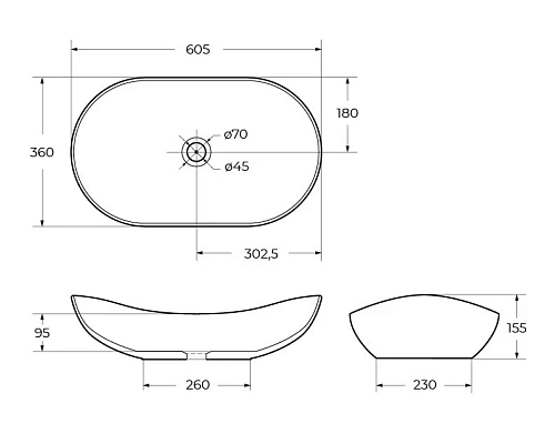 Раковина BelBagno BB1404-H311 605x370x150 серая матовая Раковина BelBagno BB1404-H311 605x370x150 серая матовая