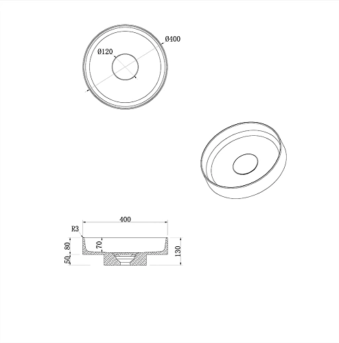 Раковина Boheme Corian 400x130 ANTRACIT 801-A накладная Раковина Boheme Corian 400x130 ANTRACIT 801-A накладная