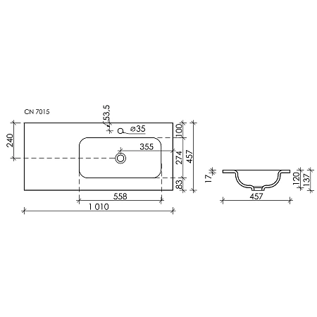 Раковина Ceramica Nova Grace CN7015MB накладная , с отверстием под смеситель 1010x457x137 мм, чаша справа, черный матовый Раковина Ceramica Nova Grace CN7015MB накладная , с отверстием под смеситель 1010x457x137 мм, чаша справа, черный матовый