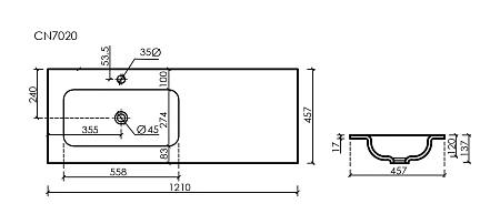 Раковина Ceramica Nova Grace CN7020 мебельная 1210x457x137 с чашей слева и отверстием под смеситель белый Раковина Ceramica Nova Grace CN7020 мебельная 1210x457x137 с чашей слева и отверстием под смеситель белый