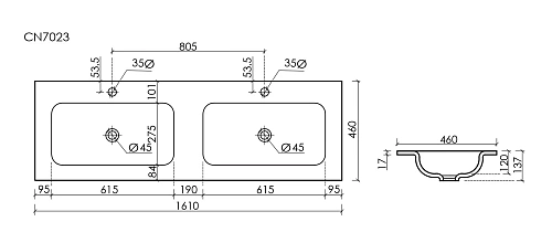 Раковина Ceramica Nova Grace CN7023MB мебельная 1610x457x137 с двумя чашами и отверстиями под смеситель черный матовый Раковина Ceramica Nova Grace CN7023MB мебельная 1610x457x137 с двумя чашами и отверстиями под смеситель черный матовый