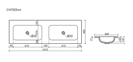 Раковина Ceramica Nova Grace CN7023wx мебельная 1610x457x137 с двумя чашами без отверстий под смеситель белый Раковина Ceramica Nova Grace CN7023wx мебельная 1610x457x137 с двумя чашами без отверстий под смеситель белый