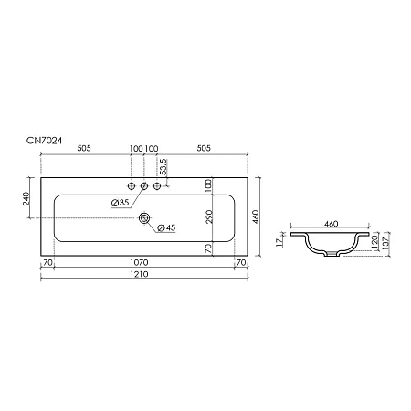 Раковина Ceramica Nova Grace CN7024 мебельная 1210x457x137 с тремя отверстиями под смеситель белый Раковина Ceramica Nova Grace CN7024 мебельная 1210x457x137 с тремя отверстиями под смеситель белый
