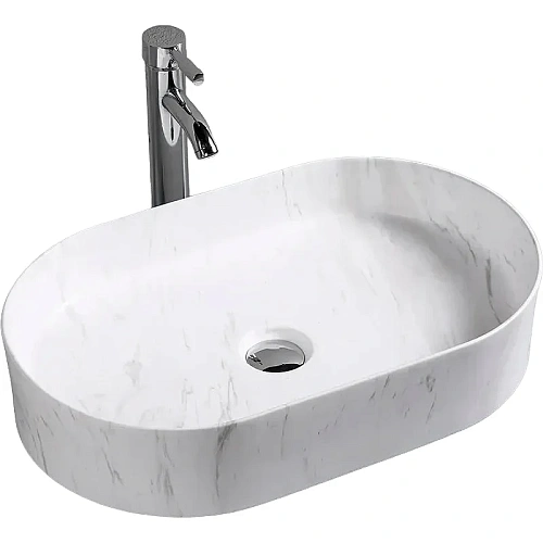 Раковина Ceruttispa CR0055B MMW1 500х350х120 накладная, мрамор матовый белый, овальная Раковина Ceruttispa CR0055B MMW1 500х350х120 накладная, мрамор матовый белый, овальная