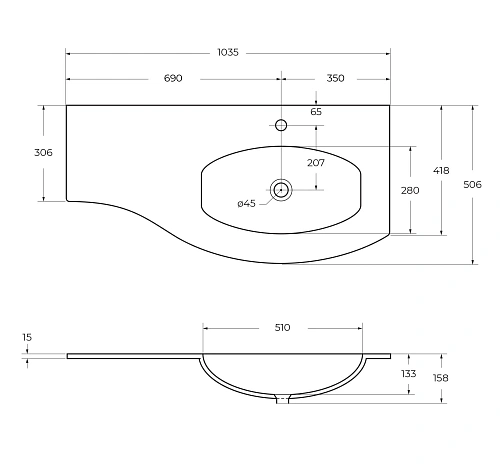 Раковина CEZARES 82408 правосторонняя Extra Bianco 1040x530 стекло Раковина CEZARES 82408 правосторонняя Extra Bianco 1040x530 стекло