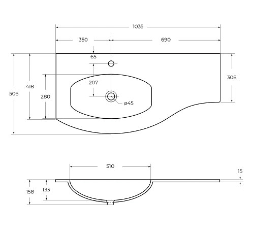 Раковина CEZARES 82409 левосторонняя Extra Bianco 1040x530 стекло Раковина CEZARES 82409 левосторонняя Extra Bianco 1040x530 стекло
