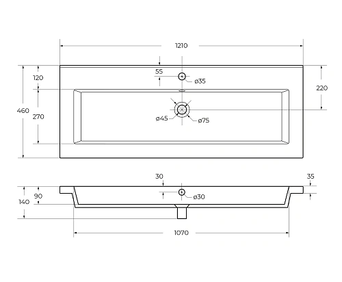 Раковина CEZARES CZR-8070-120 белый 1210x460 керамика Раковина CEZARES CZR-8070-120 белый 1210x460 керамика